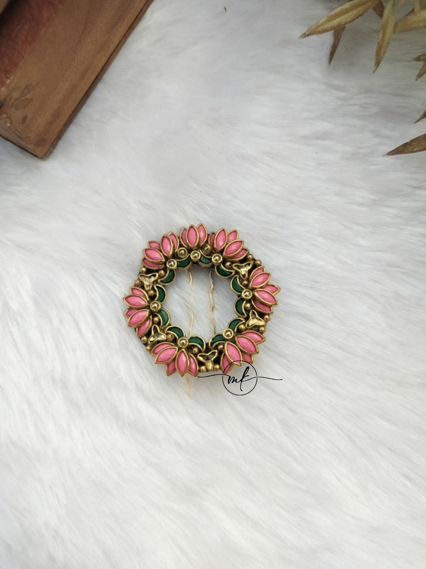 Lara Premium Pink Lotus kundan Hair Brooch