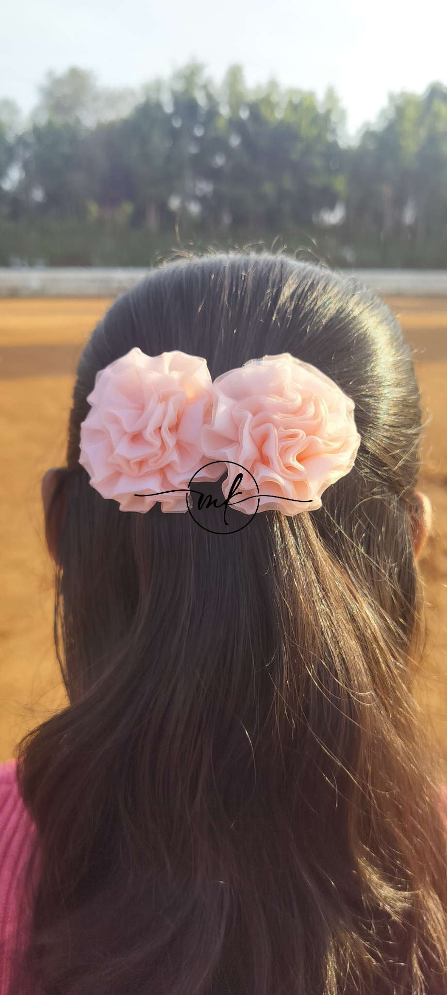 Peach Organza Floral Center clip