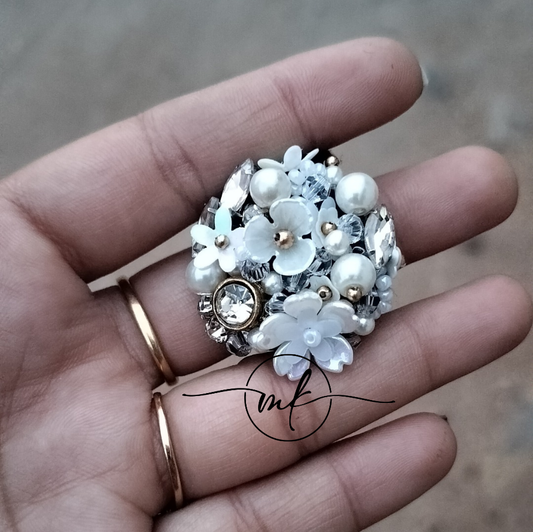 White Flower Crystal Flower Hair Ties