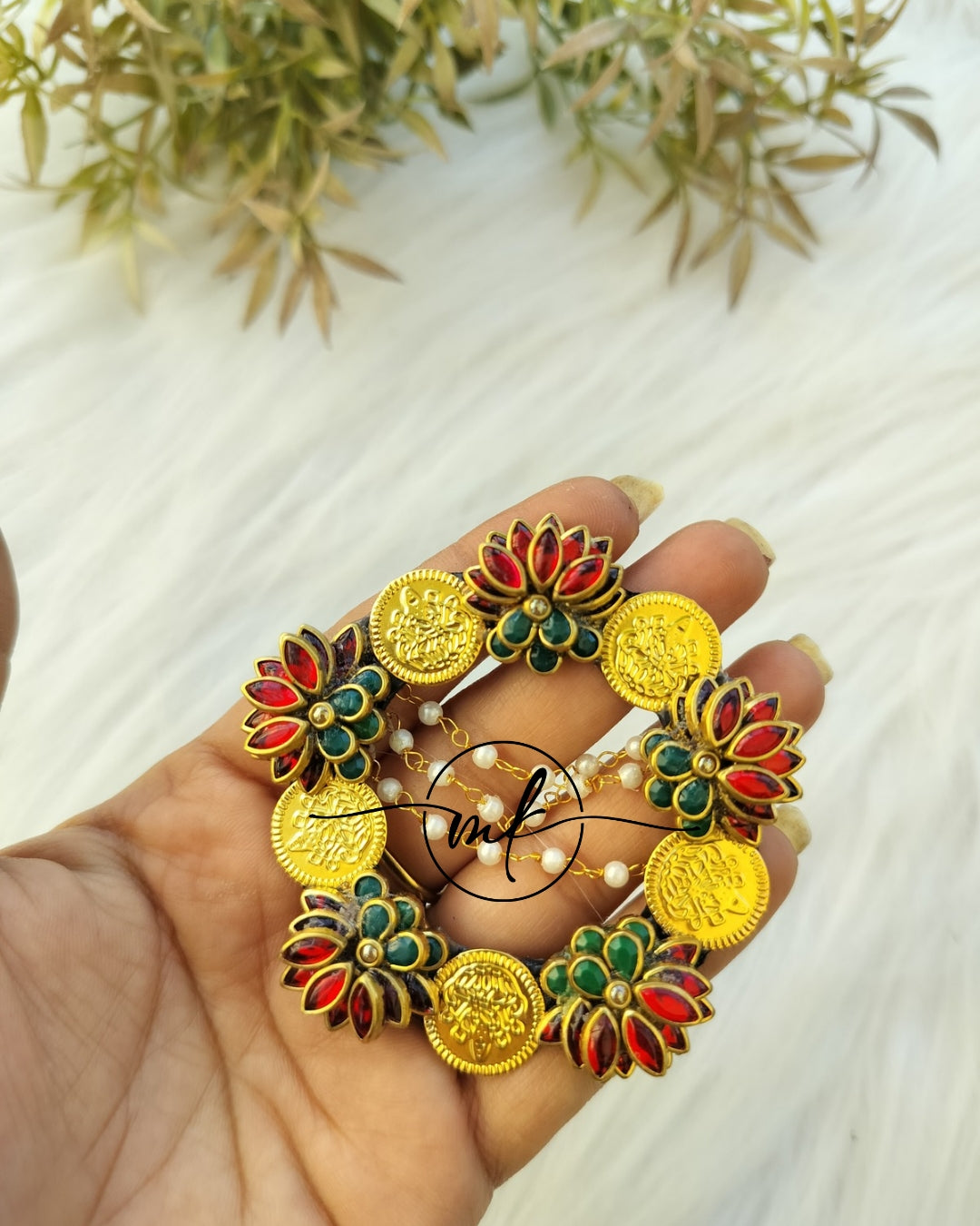 RHIYA Red coin Lotus Hair Brooch