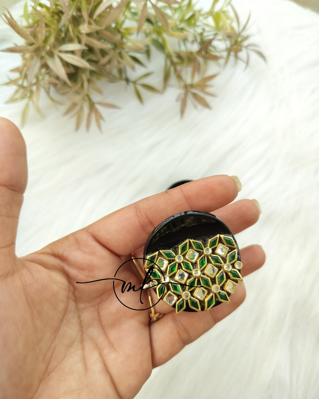 Dark Green diamond Kundan Claw