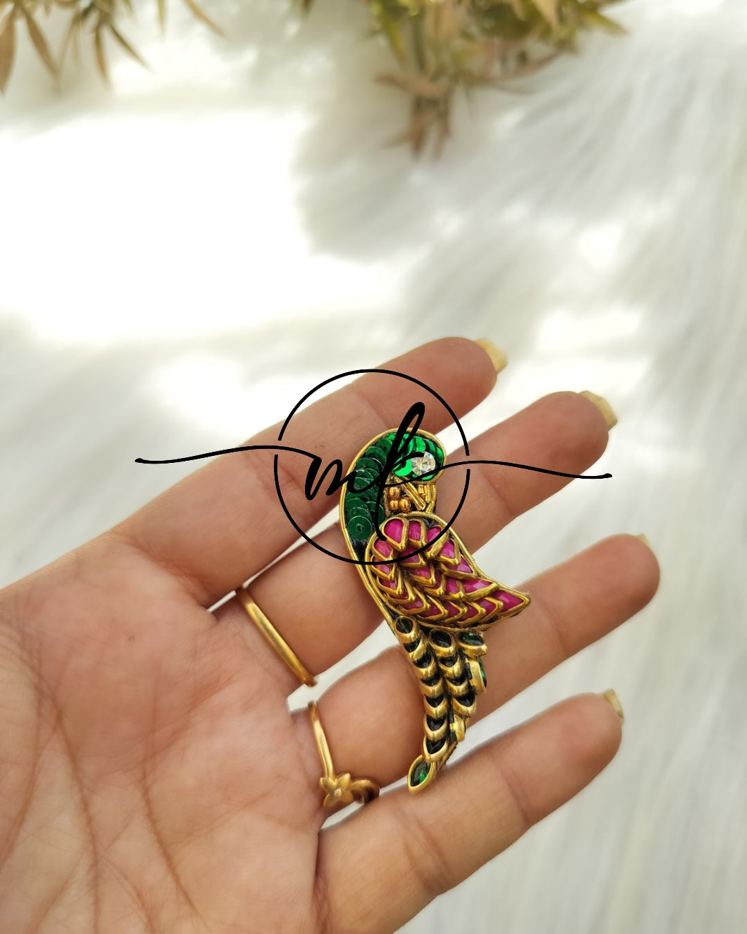 Pink Green Parrot Saree pin