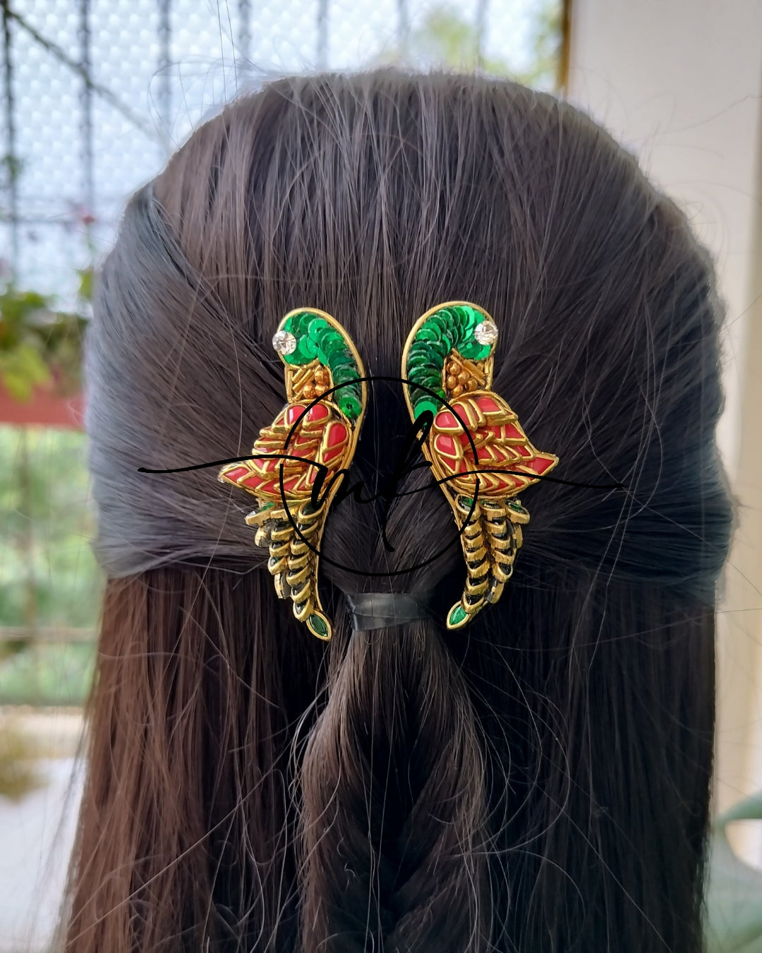 Red Green Parrot Hair Brooch