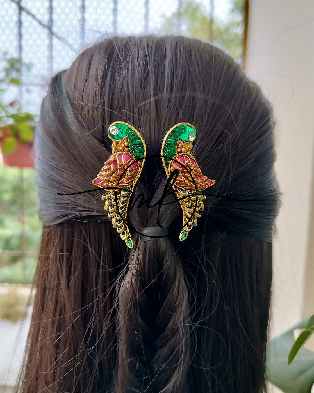 Pink Green Parrot Hair Brooch