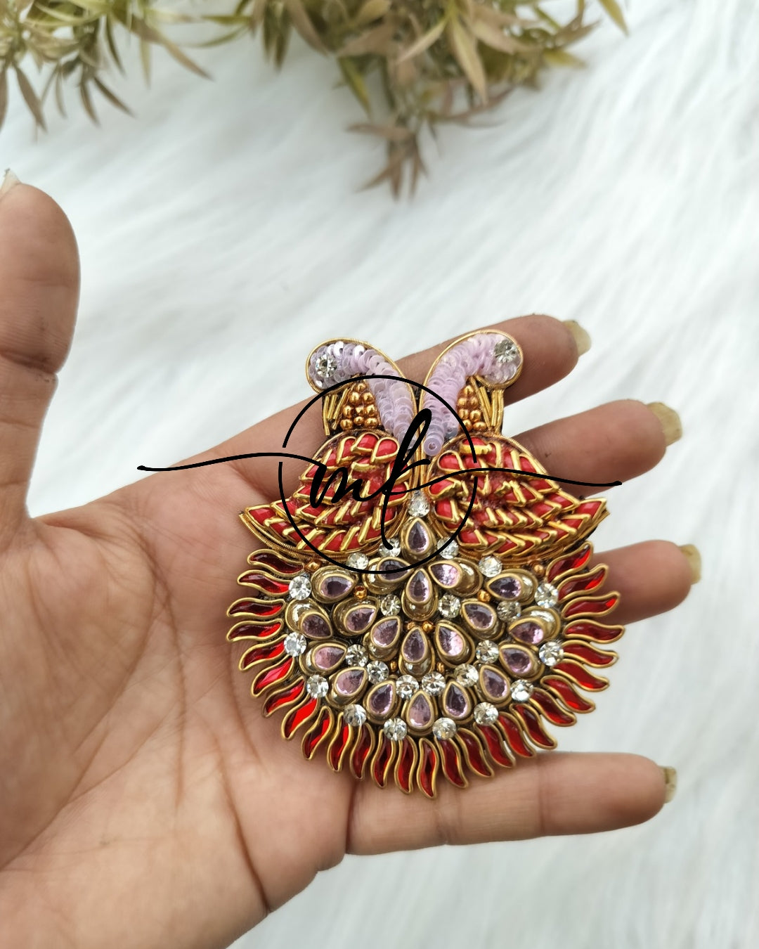 Peacock Baby pink&ReD Hair Brooch - V0.2