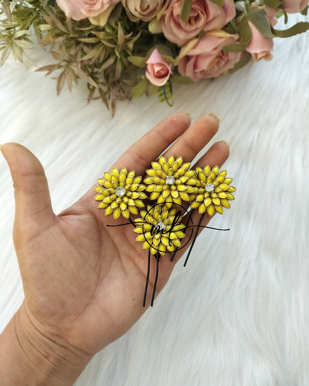 Kundan Daisy Braid Hair Brooch - Set of 4