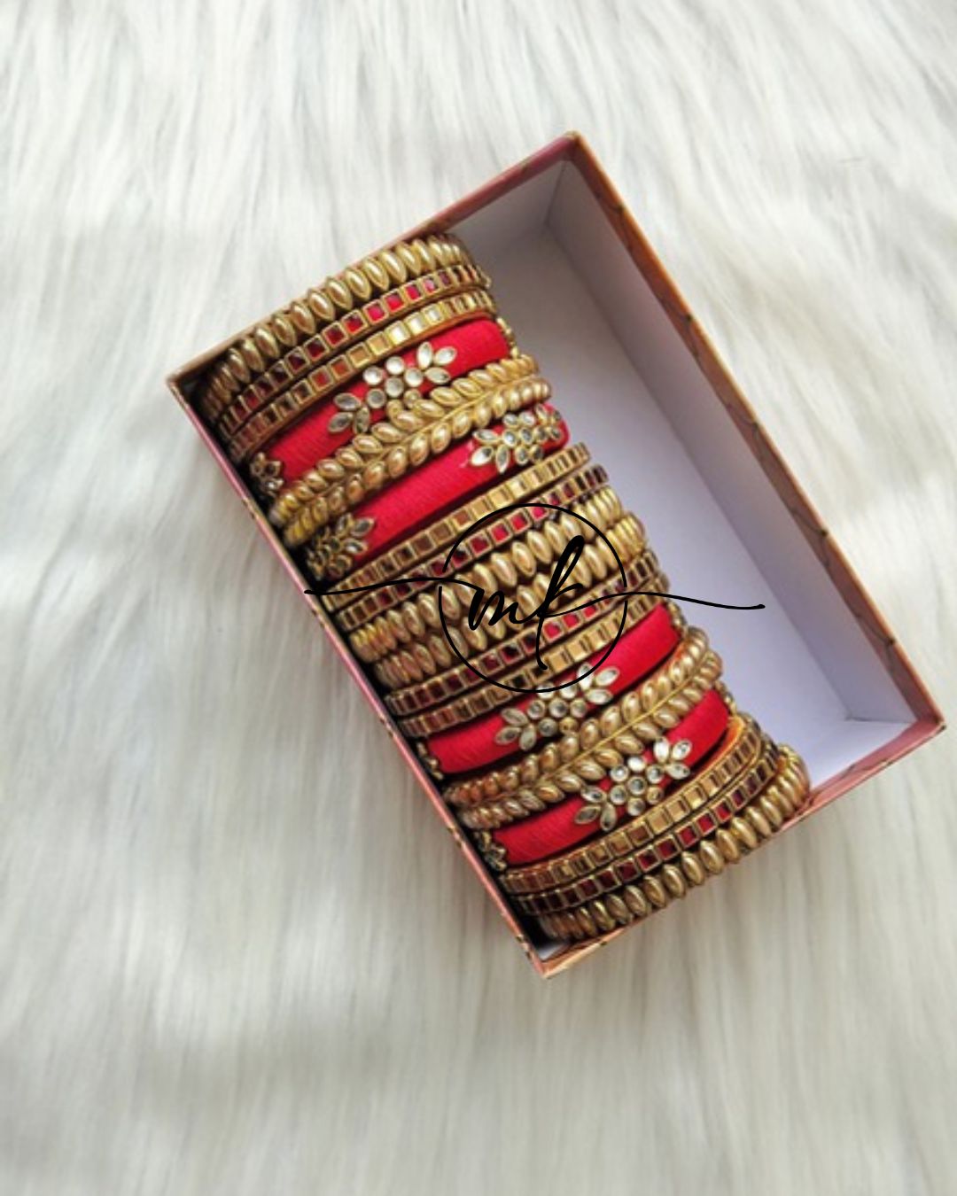Kundan semi Bridal bangle Set - Red+ Gold