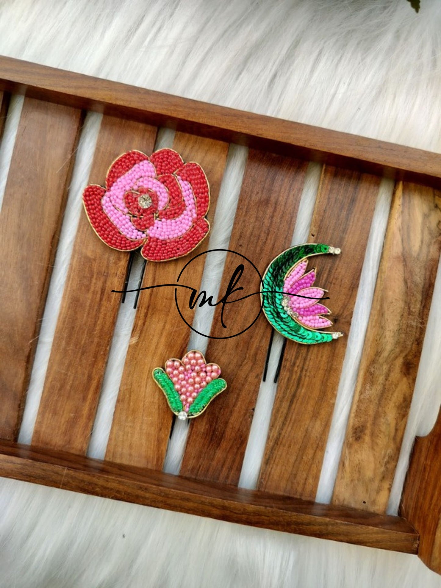 Rose - Cresent LOTUS - Tulip Hair Brooch - Set of 3