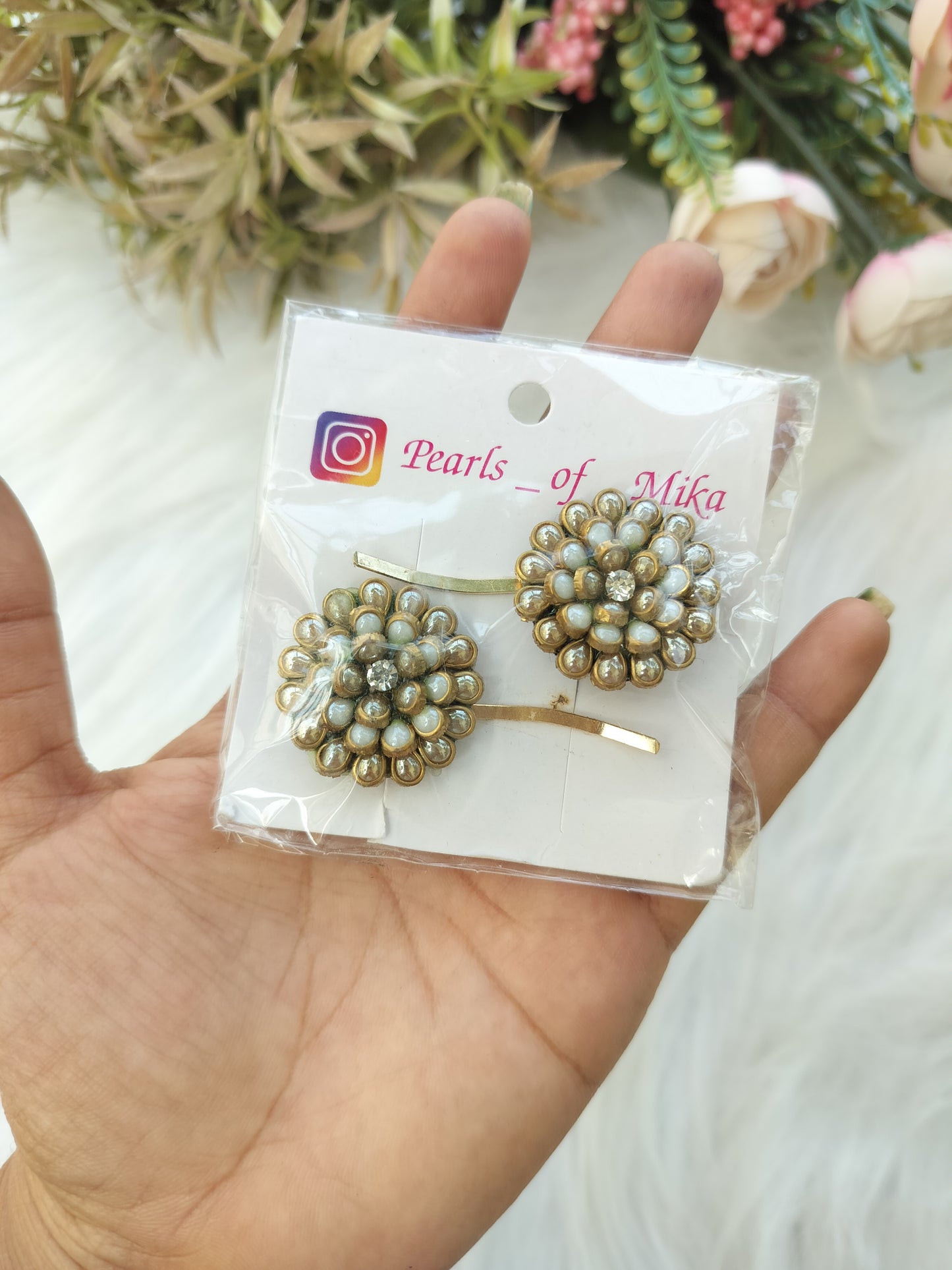 Kundan Curvy Slide pin - pair