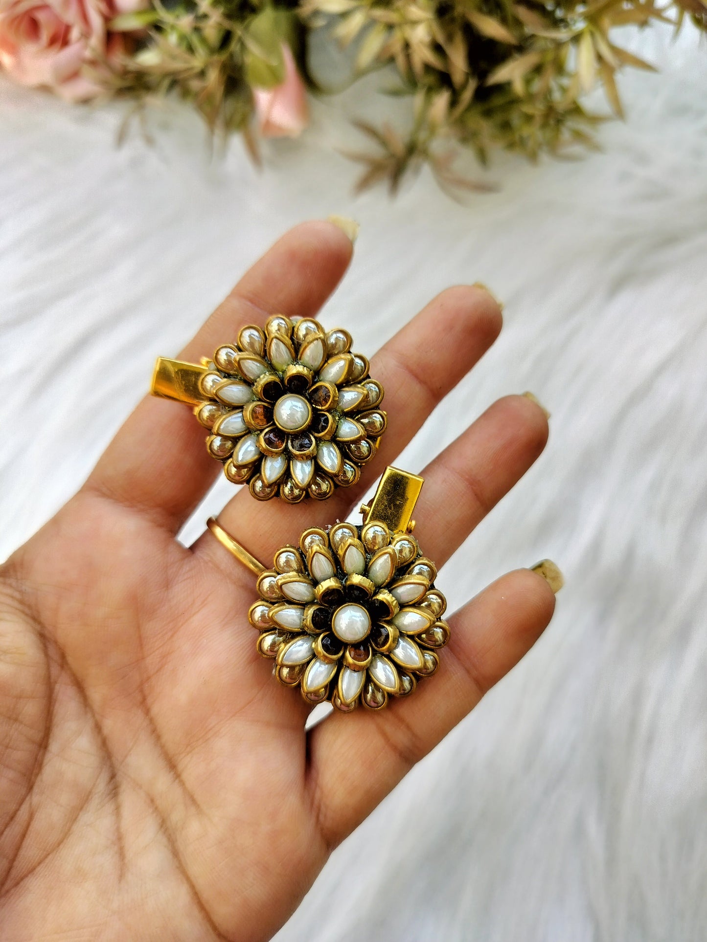Kundan Alligator Pin - pair