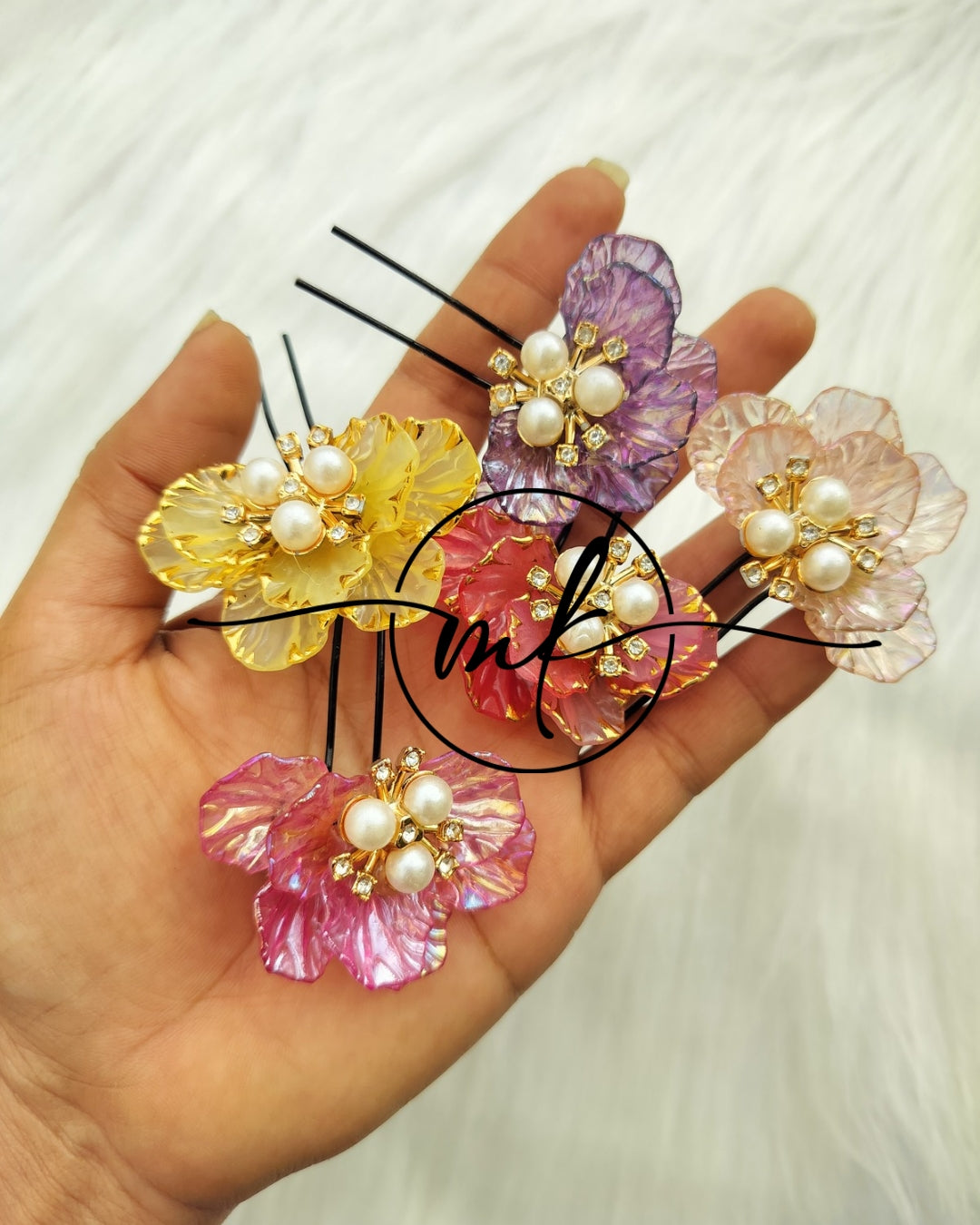 Shea Half Floral Hair Brooch - set of 5 pieces