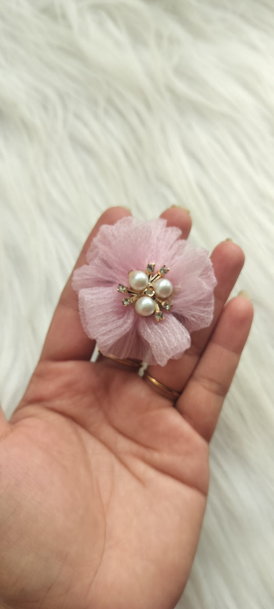 Pink Organza Flower Hair Ties