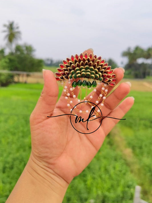 Red Dark Green Sunflower Hair Brooch