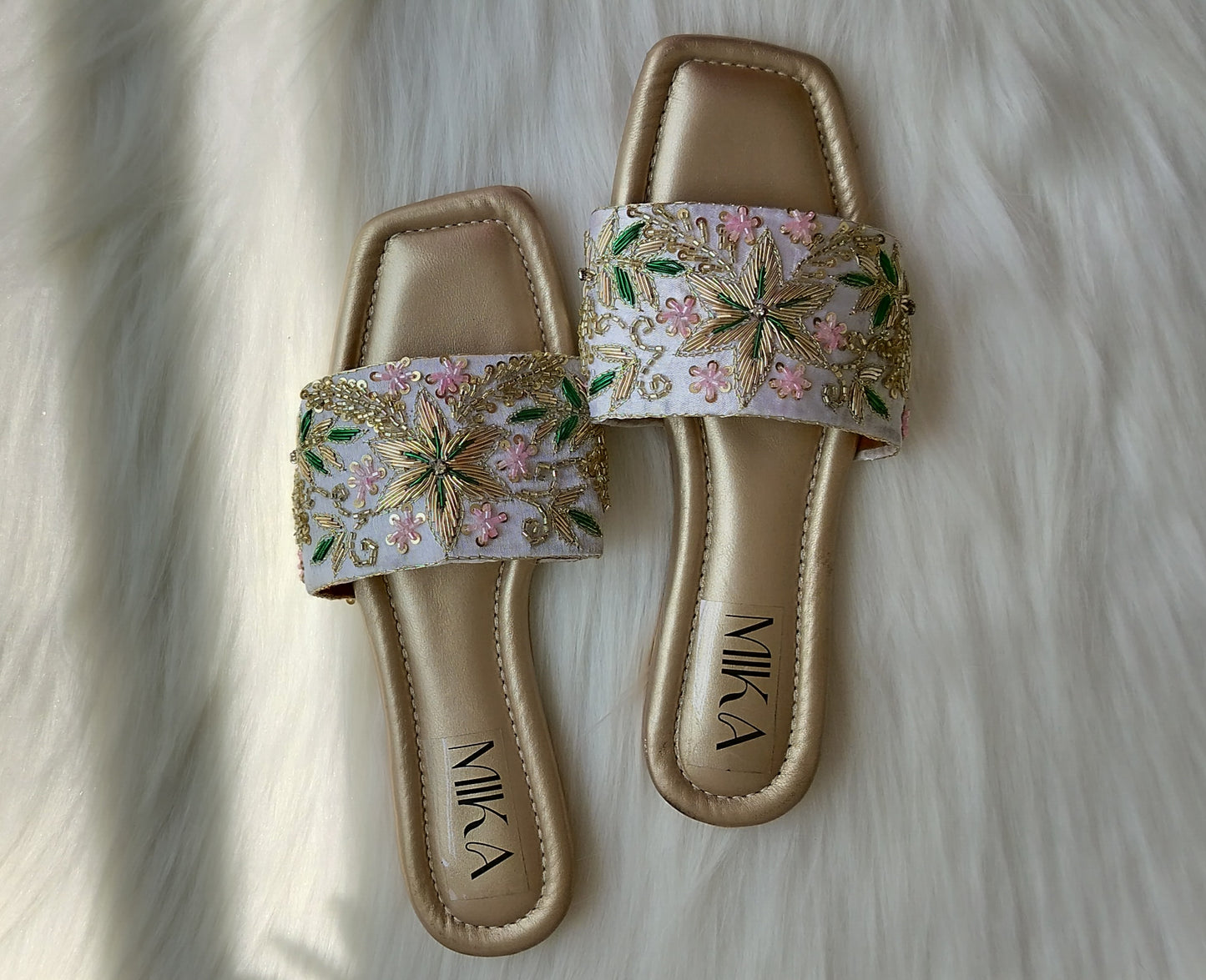 Green Starfish Golden Embroidered Flats @40%off