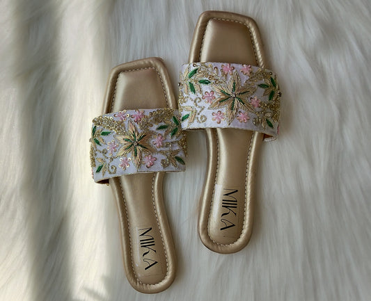 Green Starfish Golden Embroidered Flats @40%off