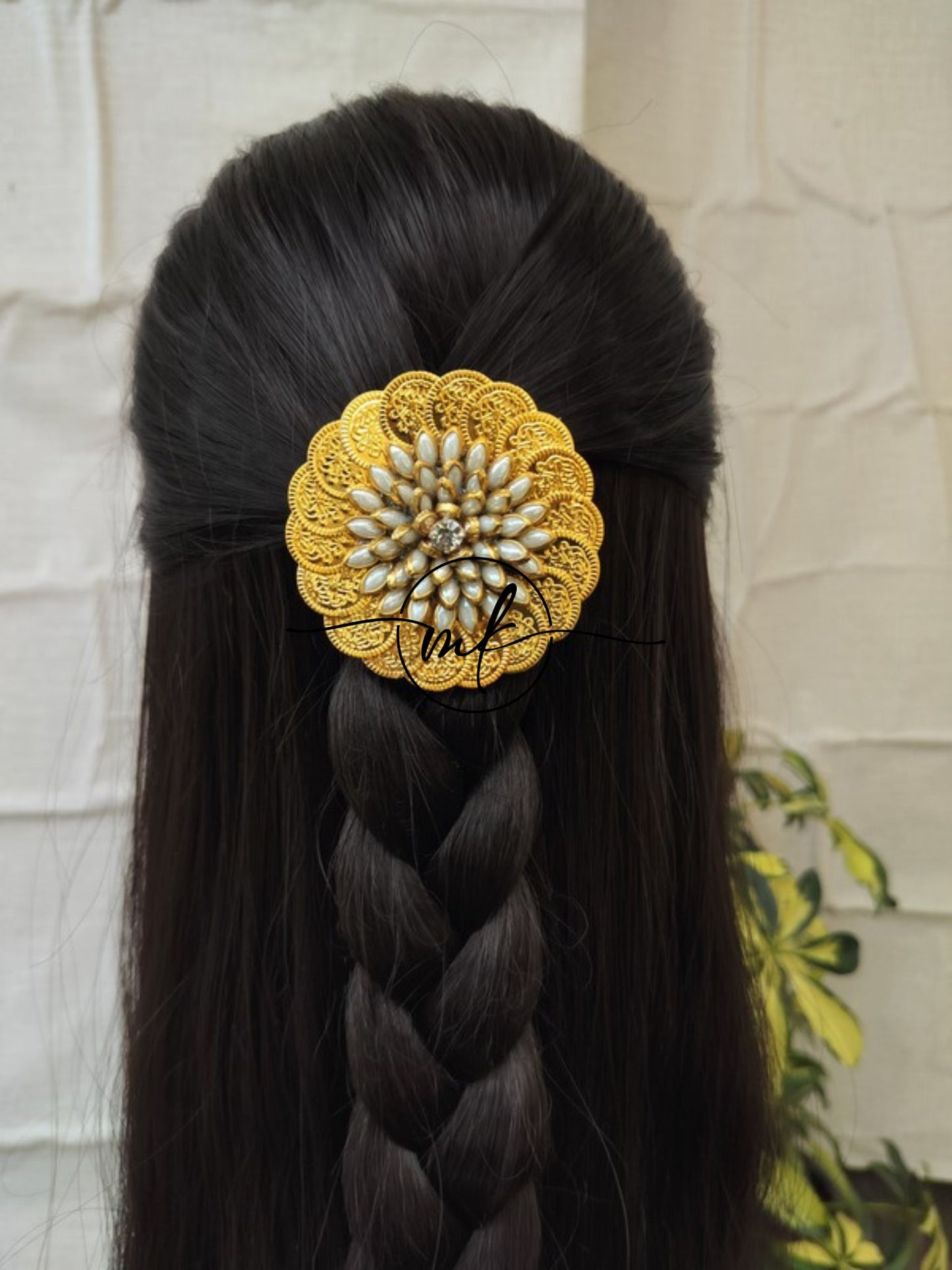 White coin Big Ring Hair Brooch