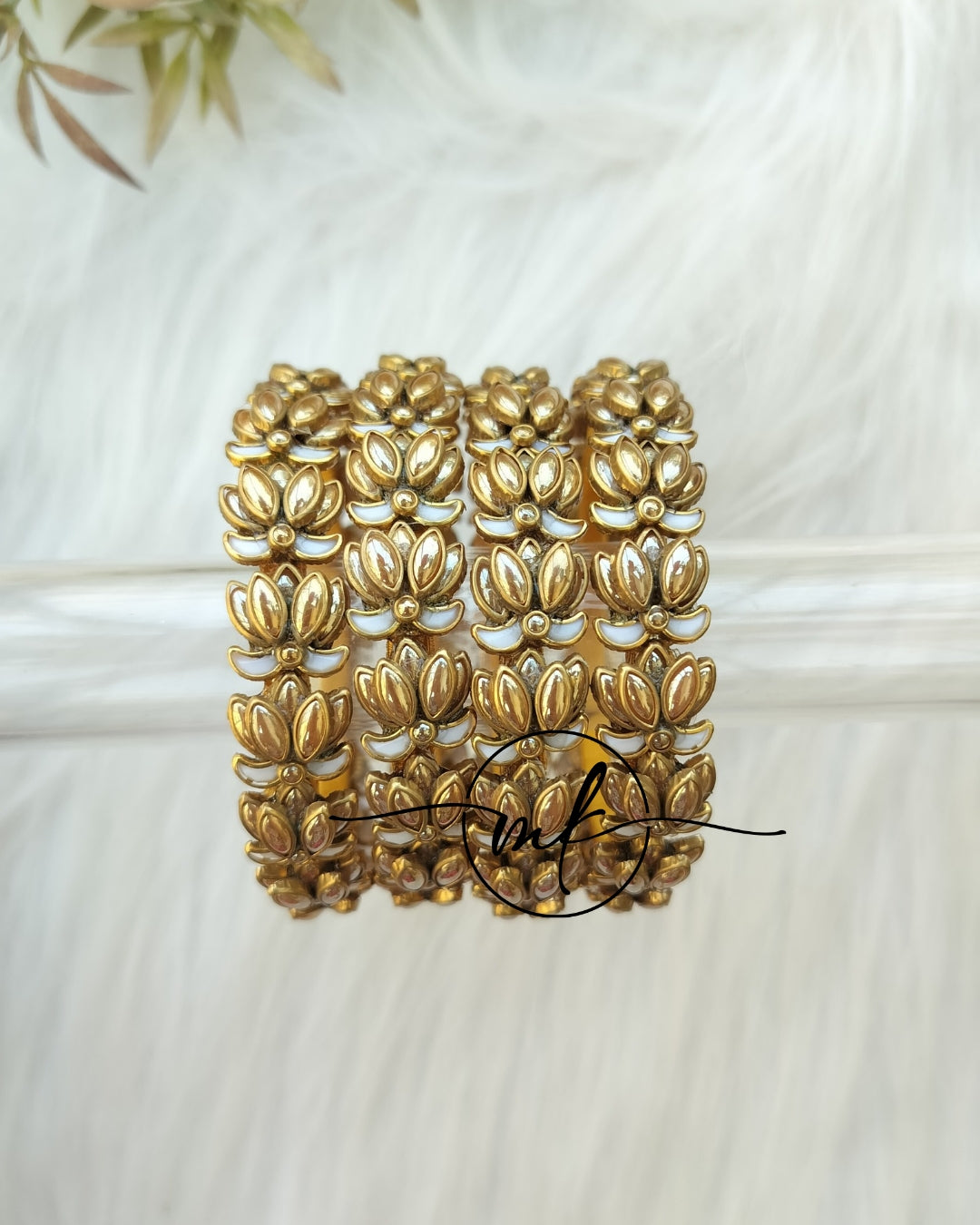 Golden Lotus kundan Bangle set