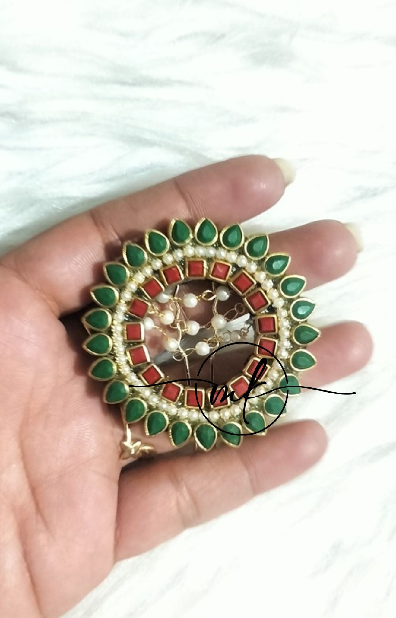 Marron green round Hair Brooch- small size
