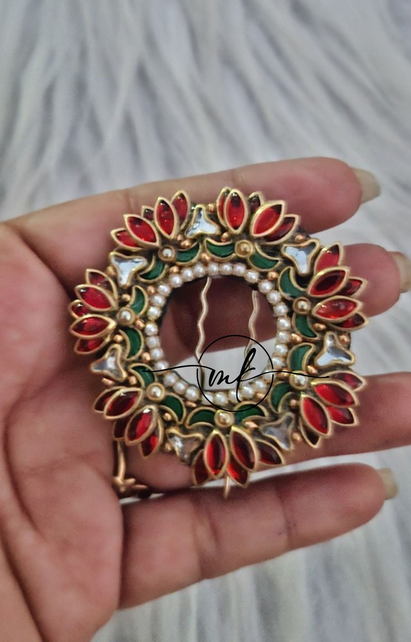 Lara Lotus with pearls Hair Brooch- Type 2