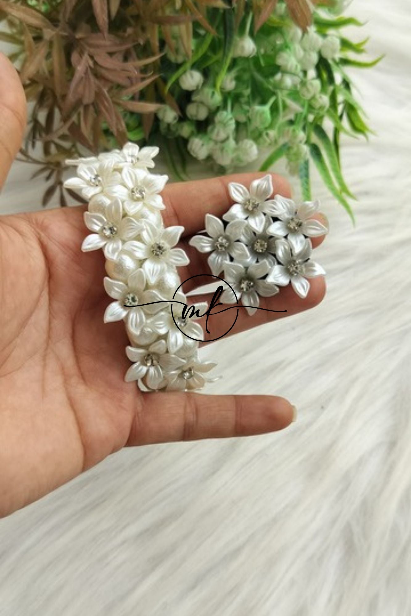 White Big FLORAL Kada single bangle + Hair ties