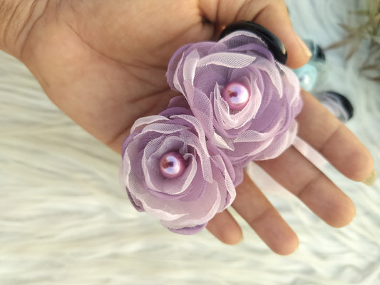 Organza Flower Pearl Premium Banana clips- Mid Size - V type