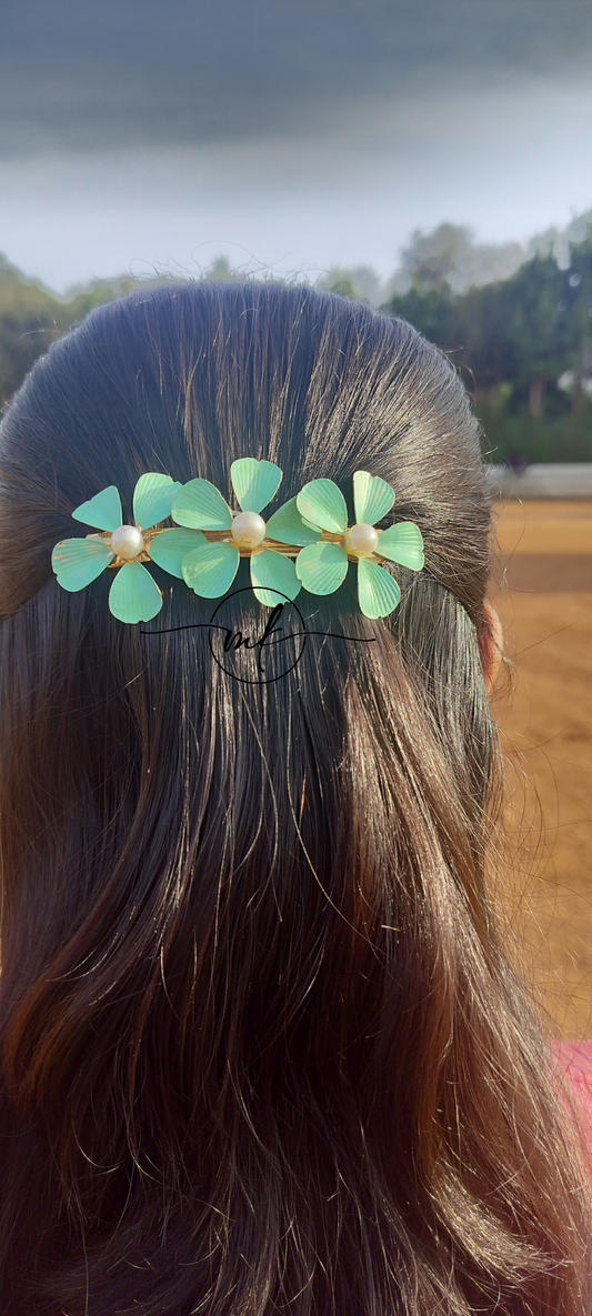 Mint Green floral center clip