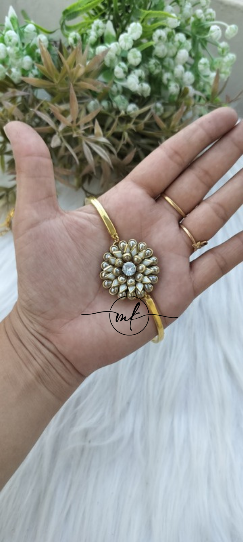 Golden White Kundan Bracelet