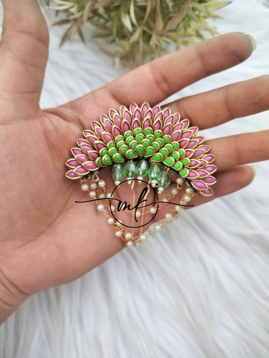 Baby pink and Light green Sunflower Hair Brooch