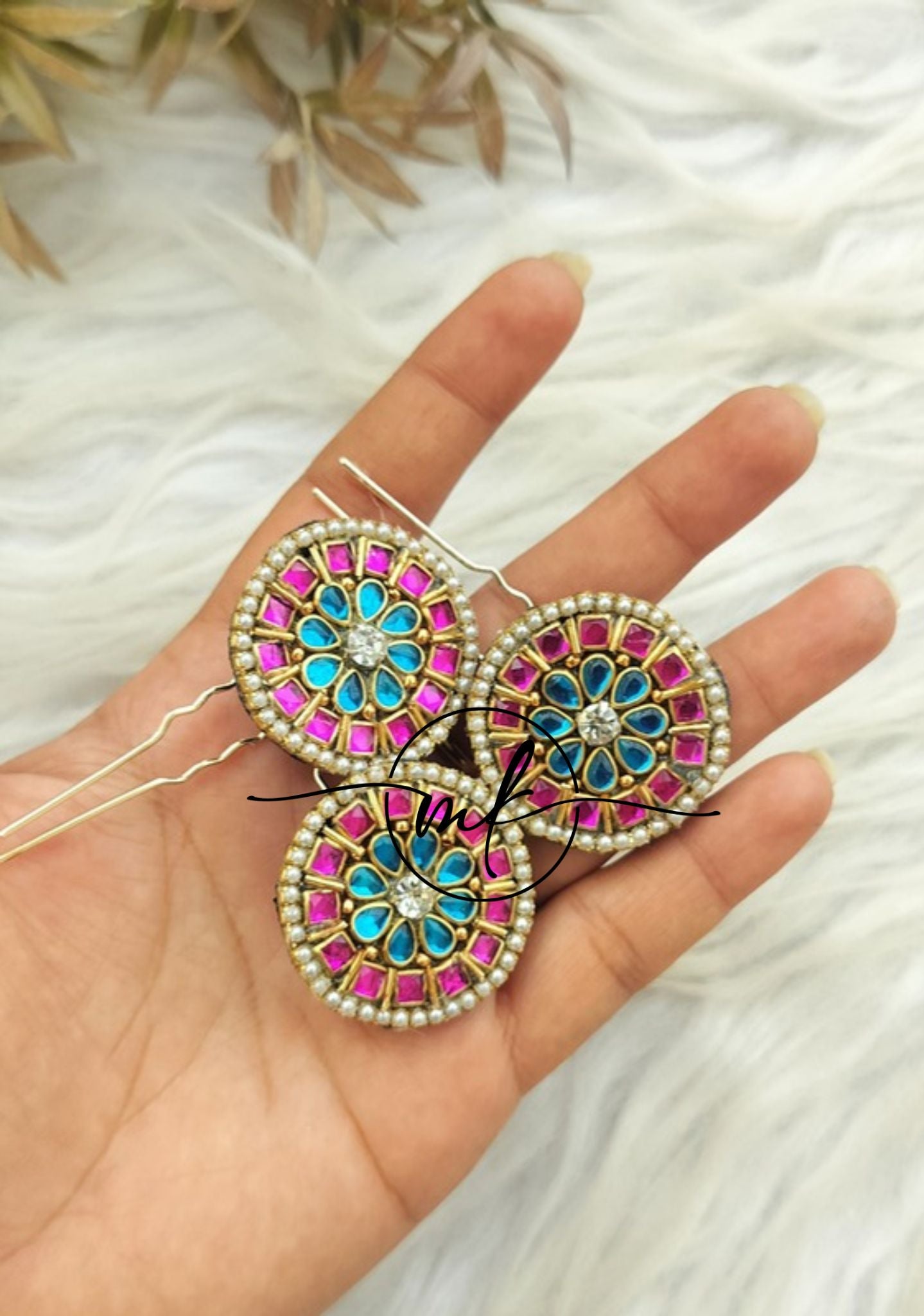 Spire pink Blue Hair Brooch