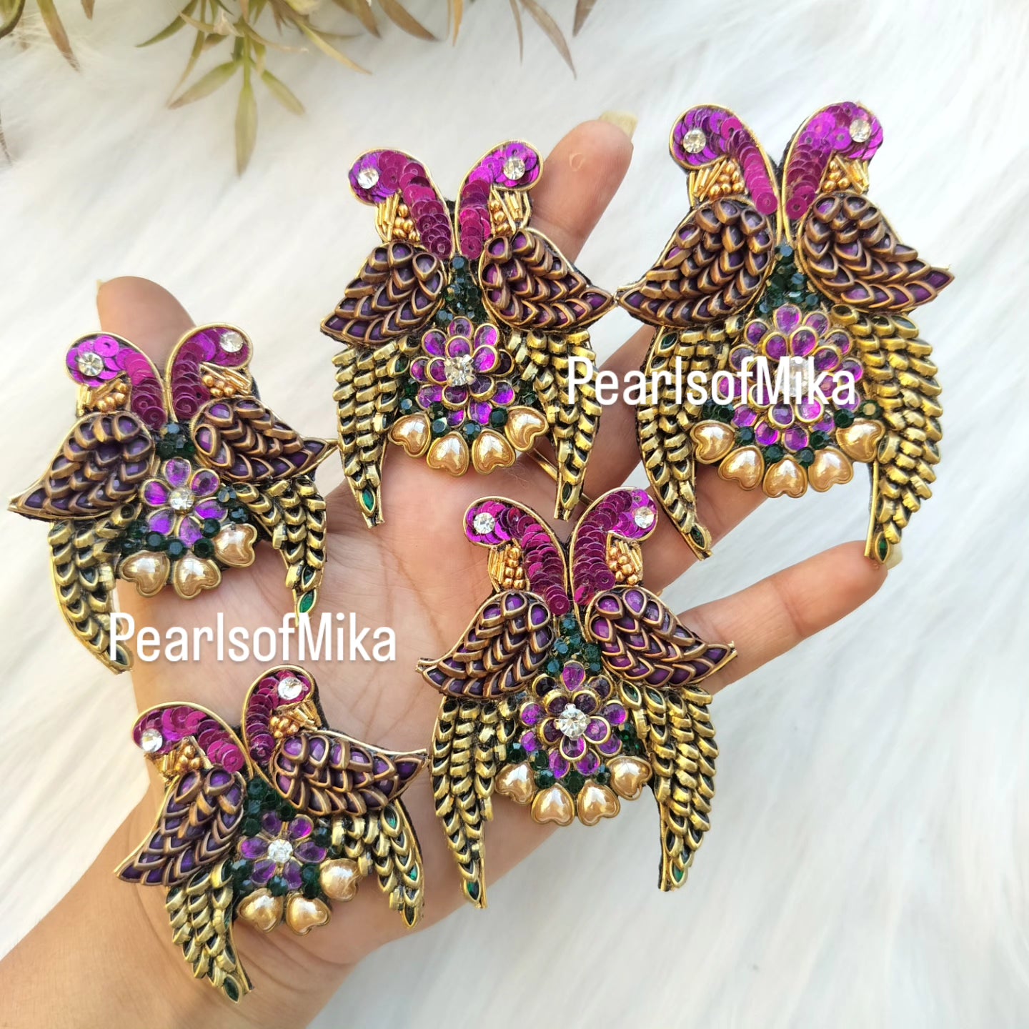 Purple GREEN Parrot Hair Accessories - set of 5 pieces