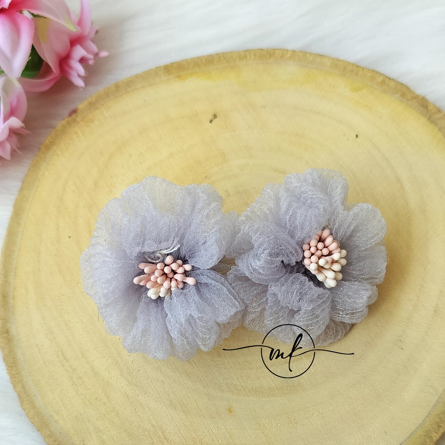 Grey Organza Flower Center clip