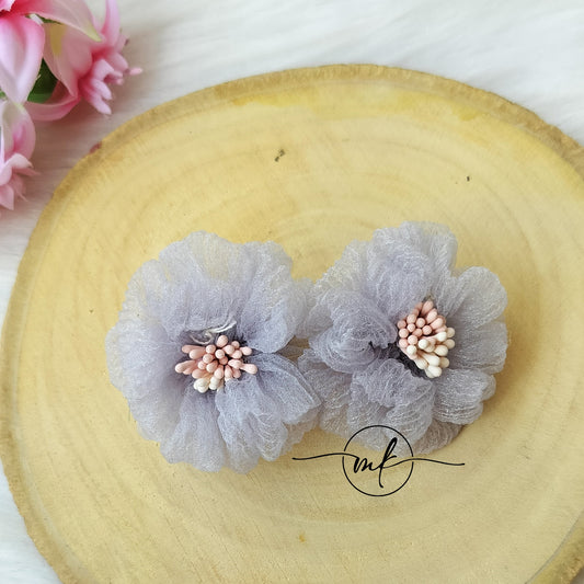 Grey Organza Flower Center clip