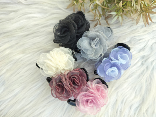 Organza Flower Premium Banana clips- Mid Size - V type