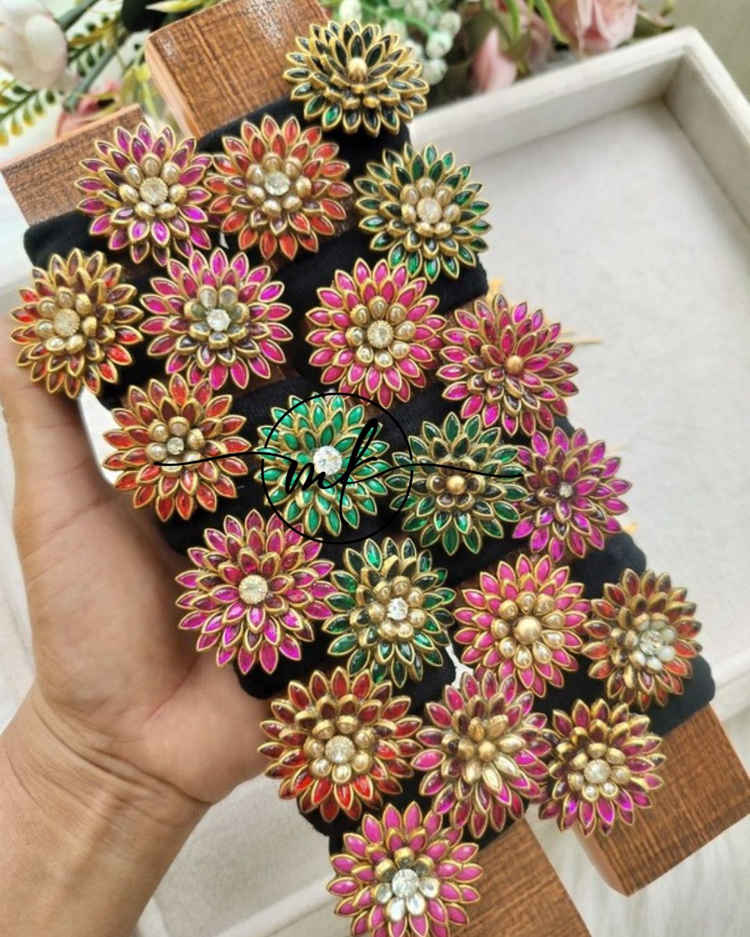 Kundan Floral Hair Brooch Return gift Combo(Red/Pink/Green)