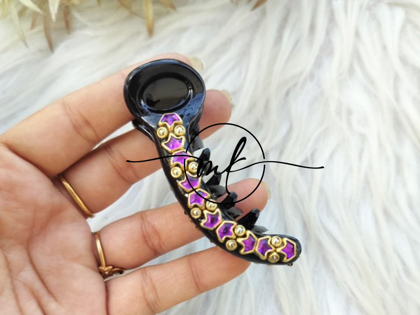 Purple Kundan Banana clip - V type