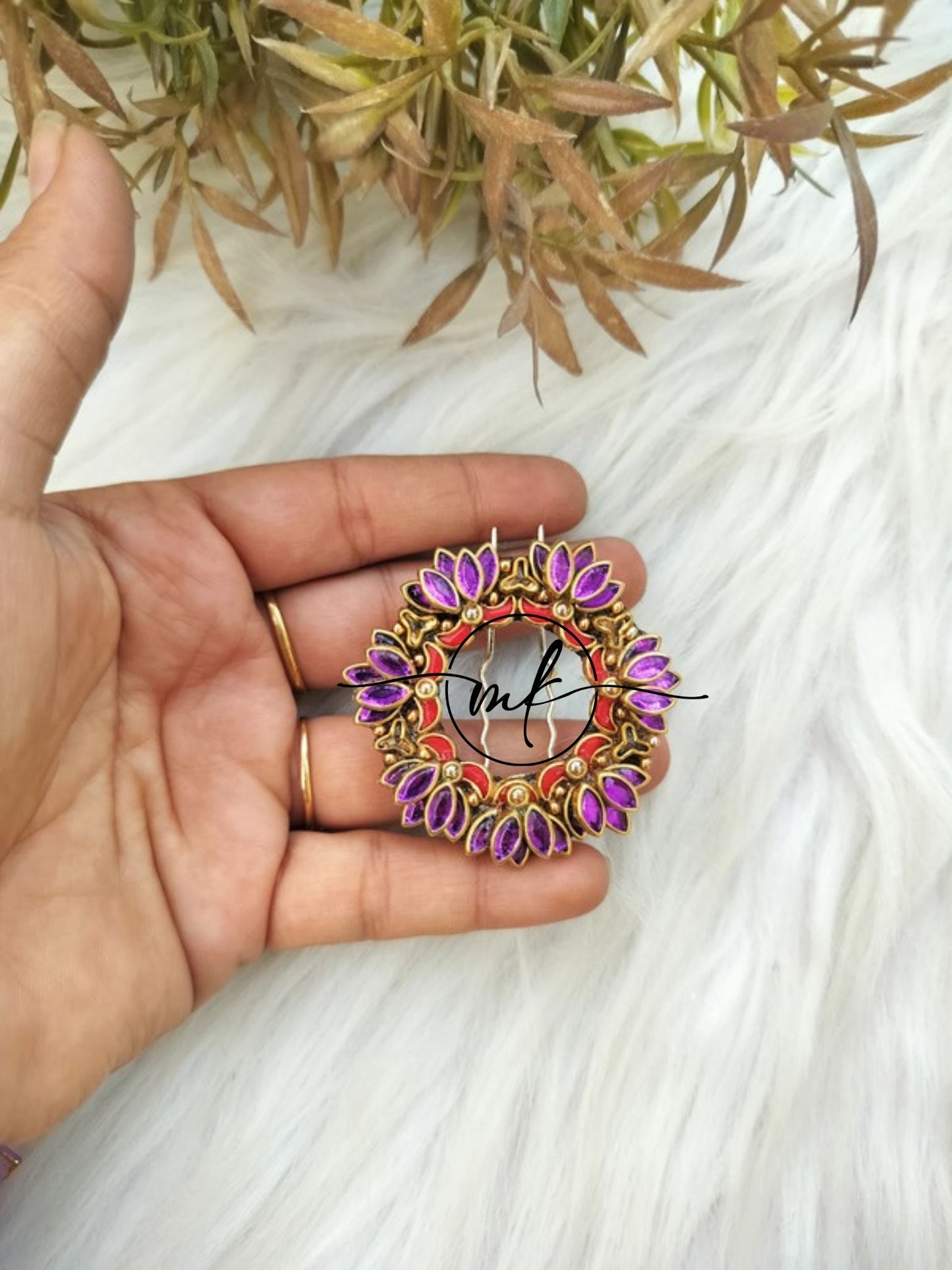 Purple and Red Lotus Hair Brooch