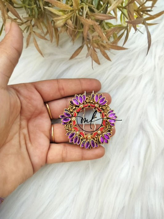 Lara Purple and Red Lotus Hair Brooch