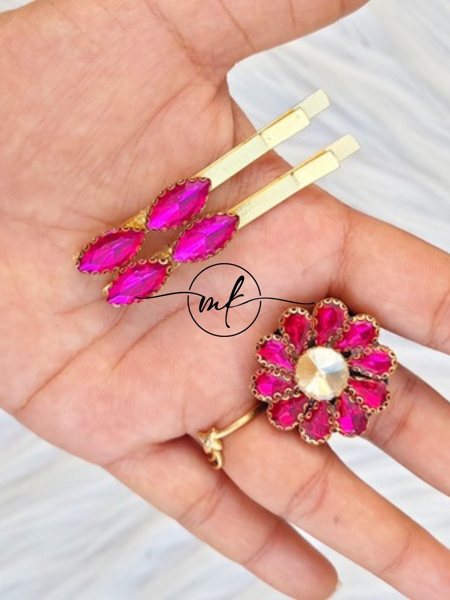 Pink Hair Ties+ crystal Slide combo