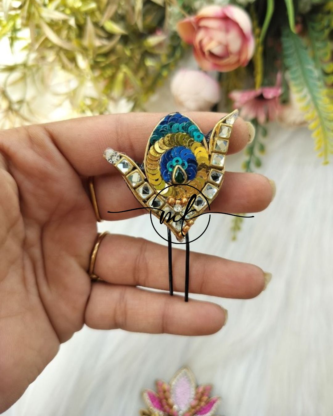 Small Peacock feather Hair Brooch