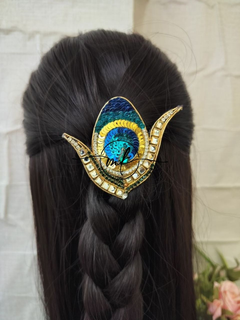Peacock feather V03 Hair Brooch - Medium size - 1 piece