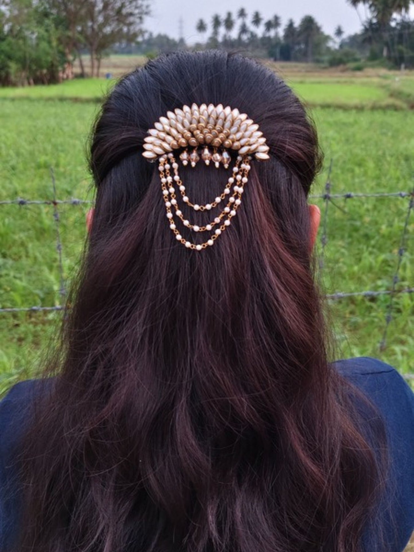 White Golden Sunflower Hair Brooch