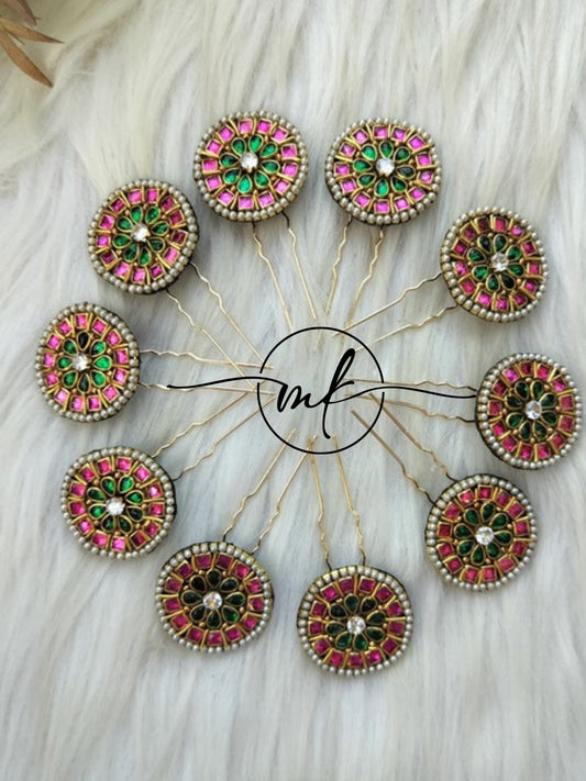 Pink Spire Hair Brooch - Set of 12