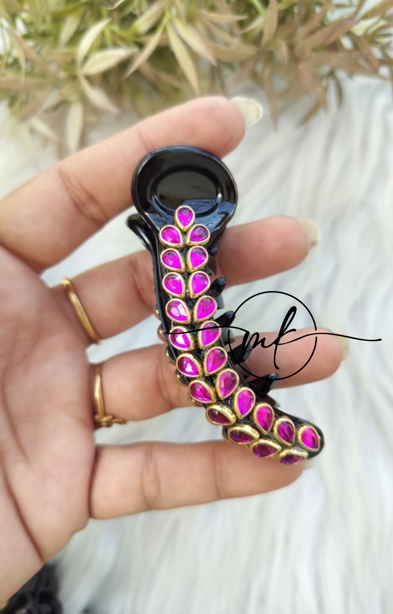 Purple Kundan Banana Clip - V type