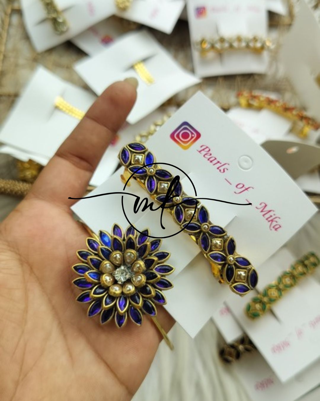 Kundan Hair Brooch/Hair ties/Centre clip- Combo