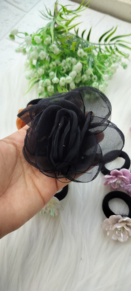 Black Organza Floral Hair ties