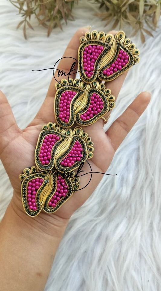 Baby feet Green Pink Hair Brooch - set of 4pcs.