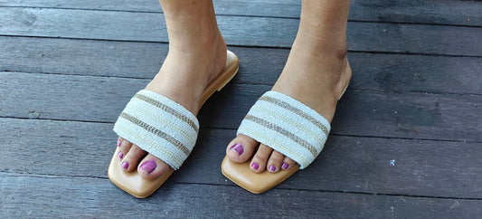 White Golden Pearl Embroidered Flats