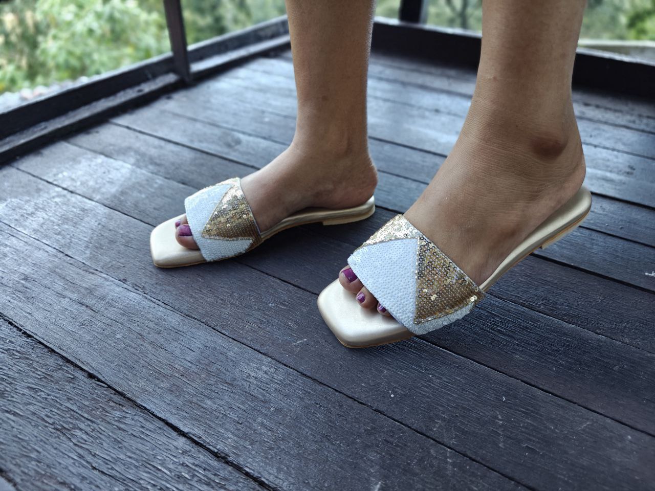 White Golden Embroidered Flats