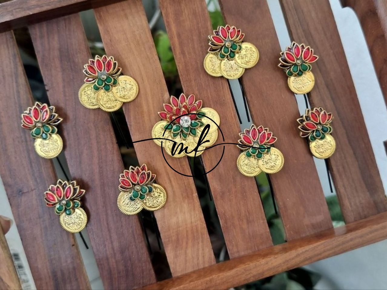 CIMA + CIKA Red Lotus Hair brooches - 9 Piece as per Picture