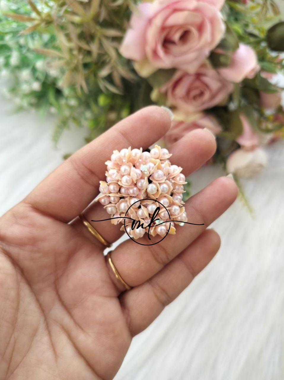 Peach embroidered Hair Brooch